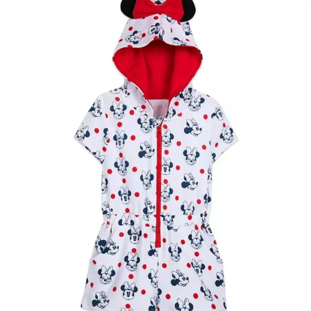 Girls Disney Minnie Mouse Romper 5/6 Terry Cloth Hooded With Pockets